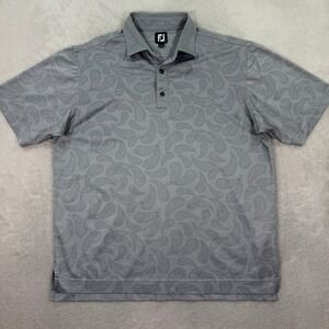 FootJoy Mens Large Gray Paisley Print Performance Golf Polo Shirt Short Sleeve